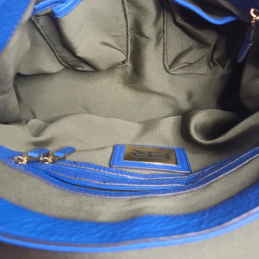 Anthropologie orYany Large Blue Leather Turn Lock Shoulder Bag - Picture 9 of 10